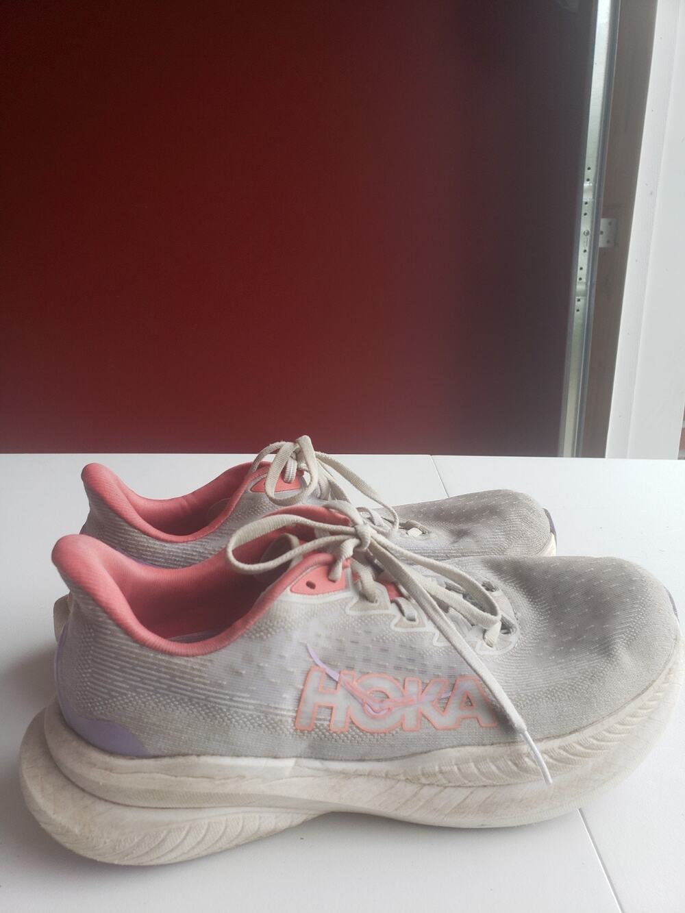 Hoka Mach 6 Shoes Size 9.5 Wide Women Gray Pink Running Gym Marathon 1147834